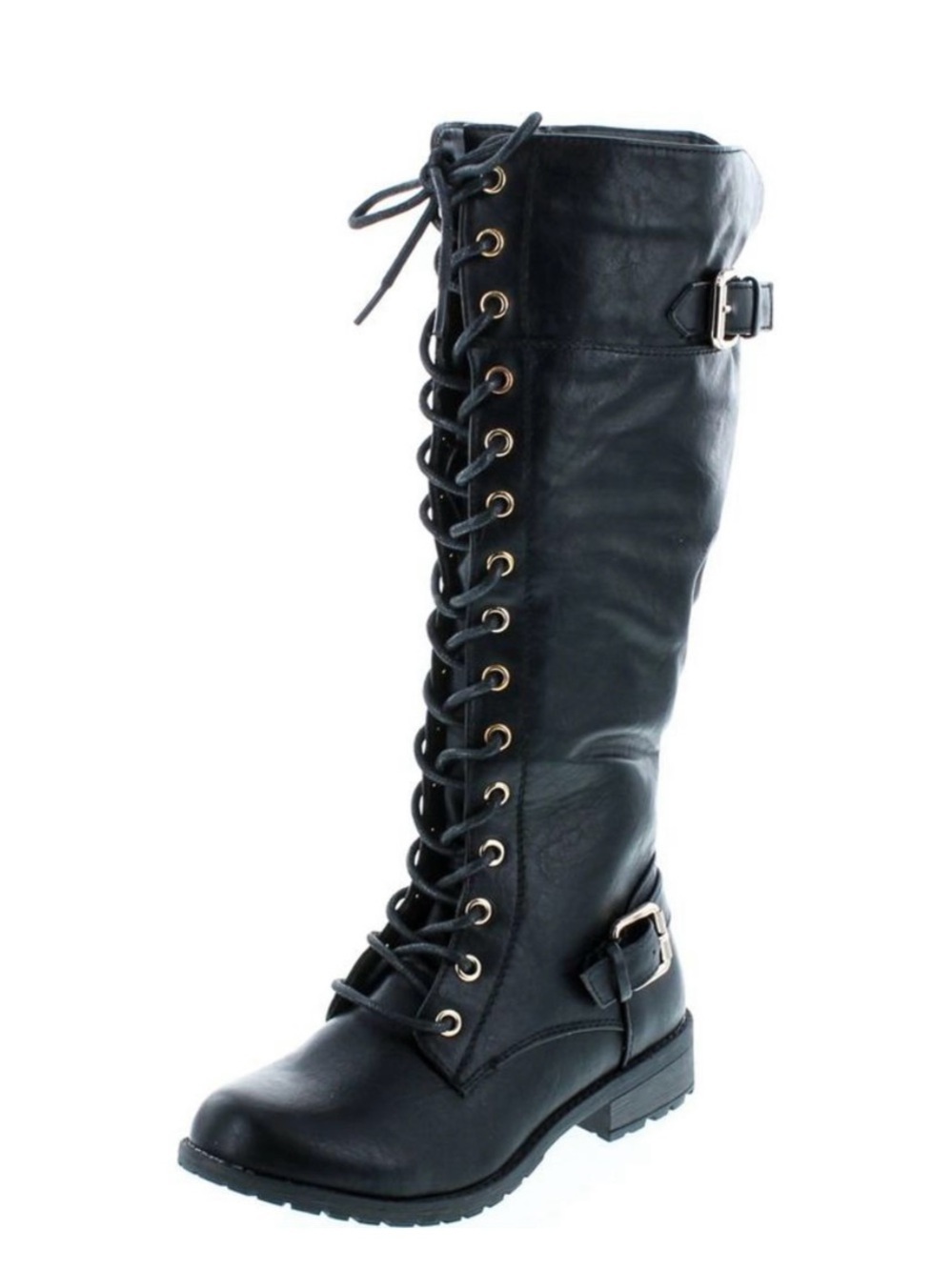 Forever 21 Black Lace-Up Knee-High Boots with Buckles